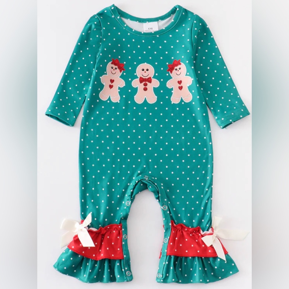 Honey Bean gingerbread Christmas romper new